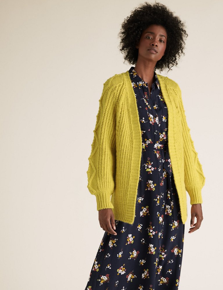 M&amp;S Collection Cable Knit Relaxed Longline Cardigan