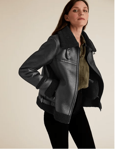 M&amp;S Collection Faux Shearling Borg Lined Aviator Jacket