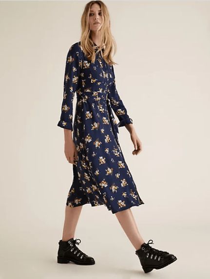 M&amp;S Collection Floral Belted Midi Shirt Dress