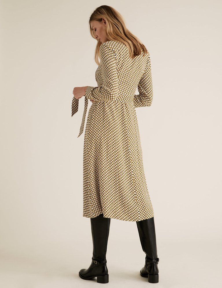 M&amp;S Collection Geometric Belted Midi Shirt Dress back view