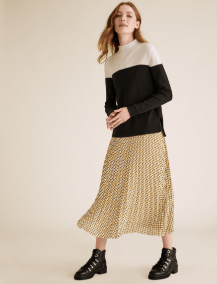 M&amp;S Collection Geometric Pleated Midi Skirt