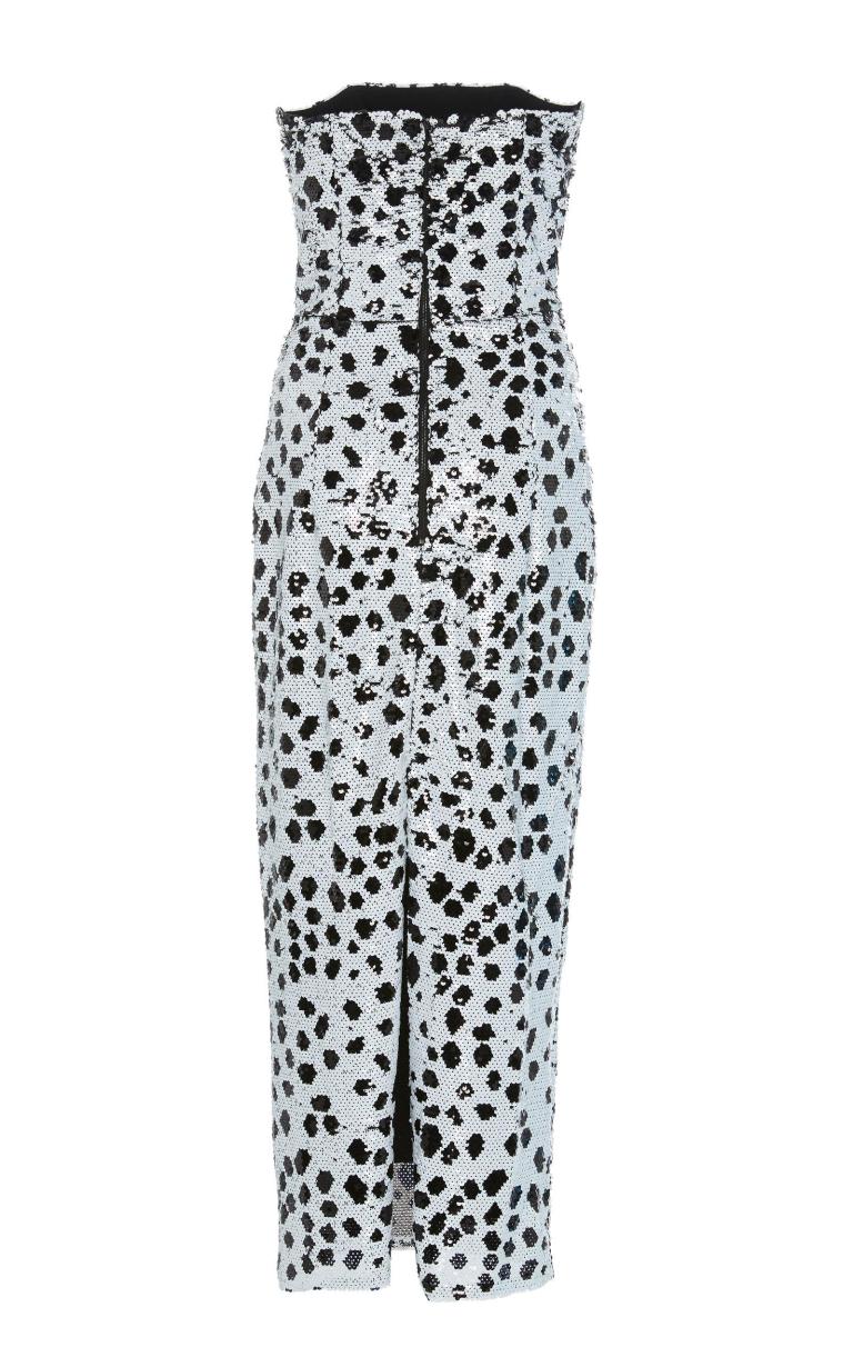 16 Arlington Strapless Dalmantion Printed Sequin Dress back view