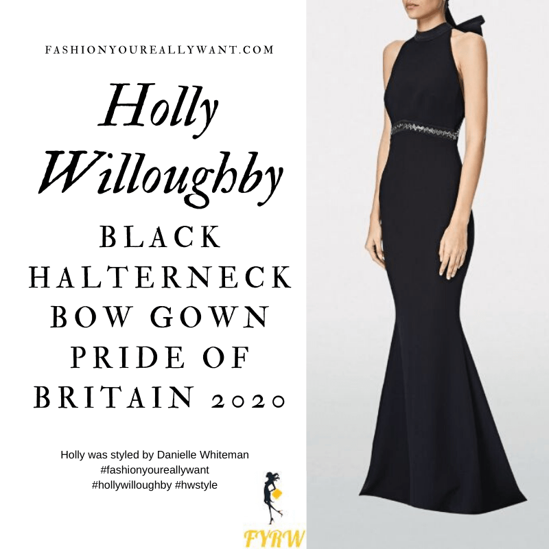 Where to get all Holly Willoughby dresses blog November 2020 Pride of Britain black halterneck bow detail gown