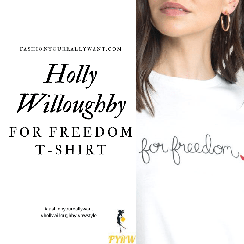 Where to get all Holly Willoughby outfits blog October 2020 white Fo Freedom t-shirt