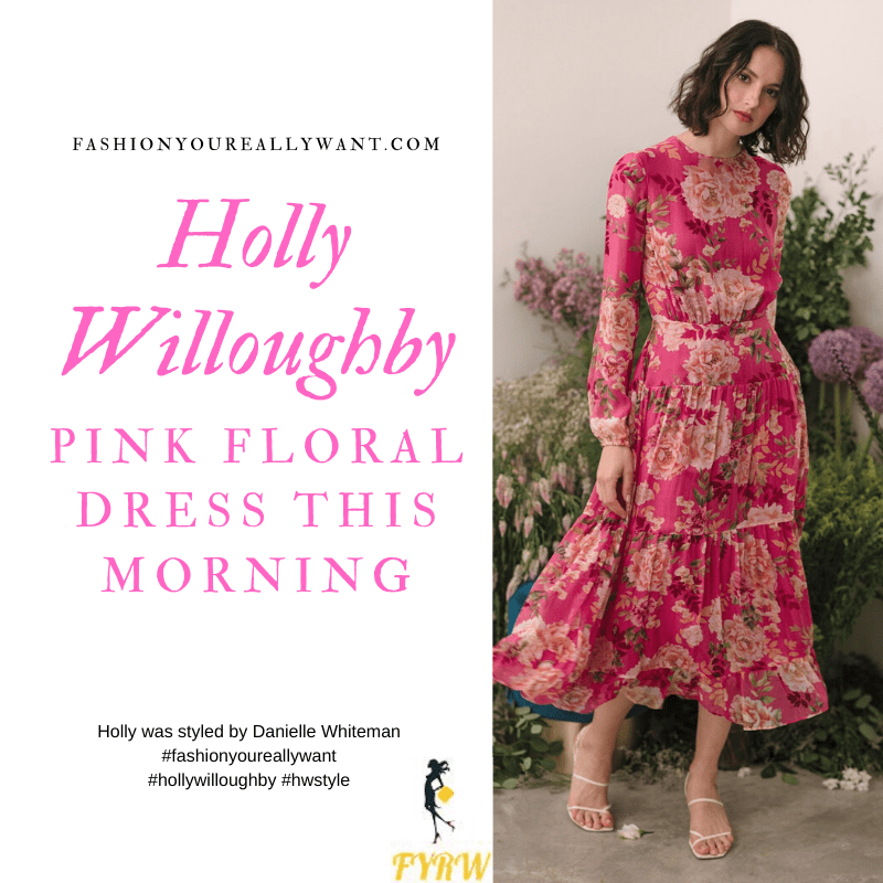 Where to get all Holly Willoughby This Morning outfits blog October 2020 pink rose floral print long sleeve tiered dress