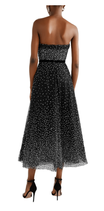 Marchesa Strapless Velvet-trimmed Embellished Tulle Gown back view