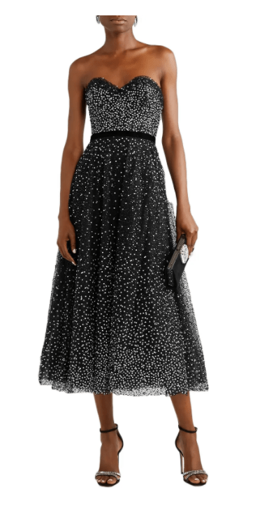 Marchesa Strapless Velvet-trimmed Embellished Tulle Gown