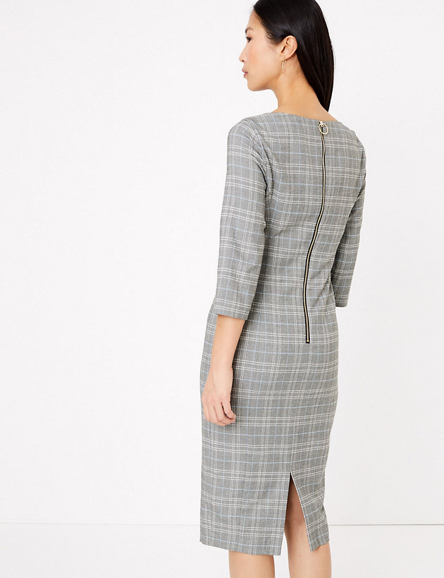 M&S Collection Checked Tailored Bodycon Dress back view