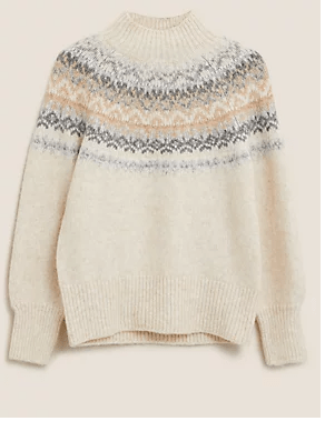 M&amp;S collection Fair Isle Funnel Neck Relaxed Jumper