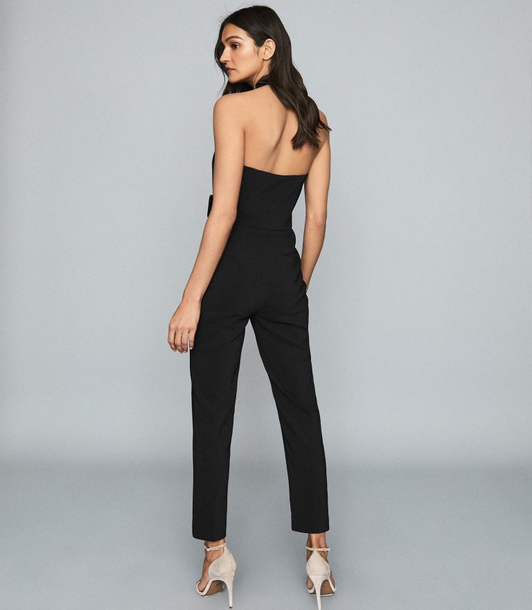 Reiss Belinda - Tux Detail Halterneck Jumpsuit in Black back view