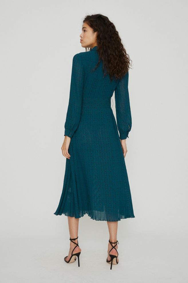 Rotate Birger Christensen Teal Polka Dot Dress back view