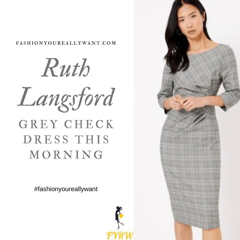 Where to get all Ruth Langsford This Morning outfits blog October 2020 grey and white checked bodycon dress