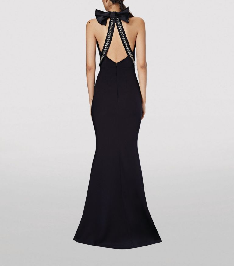 Safiyaa Halterneck Bow-Detail Gown back view