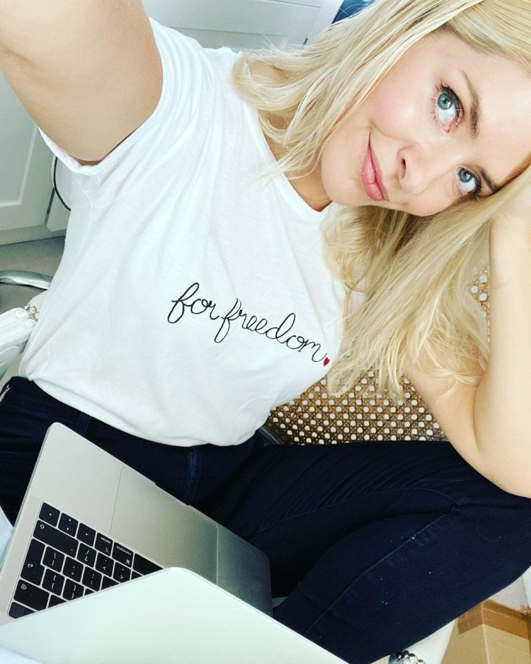 where to get Holly Willoughby For Freedom t-shirt 22 October 2020 Photo Holly Willoughby