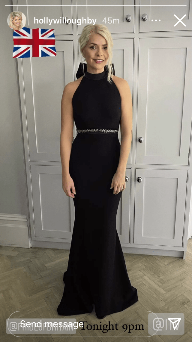 where to get Holly Willoughby Pride of Britain 2020 black halterneck bow detail gown Photo Holly Willoughby