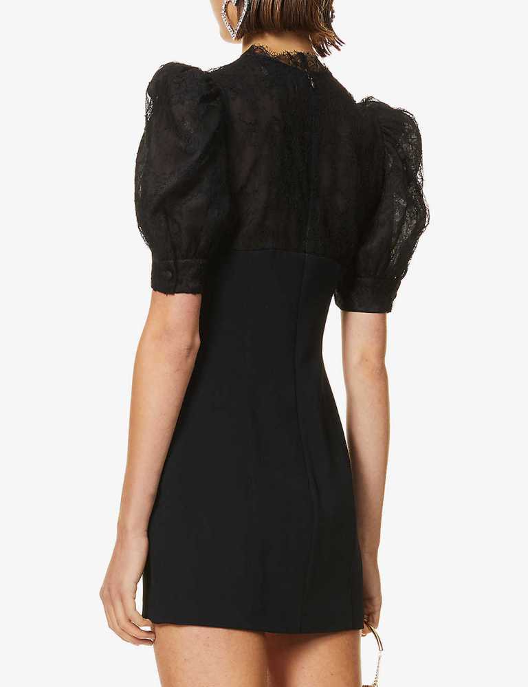 Alessandra rich Puff-sleeve floral-lace stretch-crepe mini dress back view