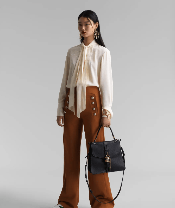 Chloe Lavalliere Silk Jacquard Shirt cream