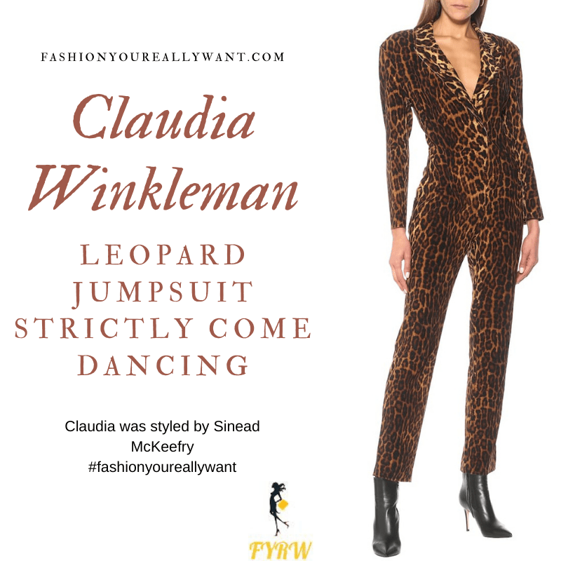 Claudia Winkleman Wore This on Strictly Come Dancing Week 5 November 2020 where to get her outfits leopard print jumpsuit