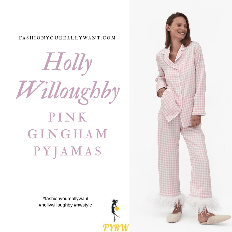 Where to get all Holly Willoughby outfits blog November 2020 pink gingham pyjamas with feather trim