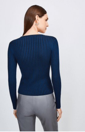 Karen Millen Plated Skinny Rib Crew Neck Jumper back view