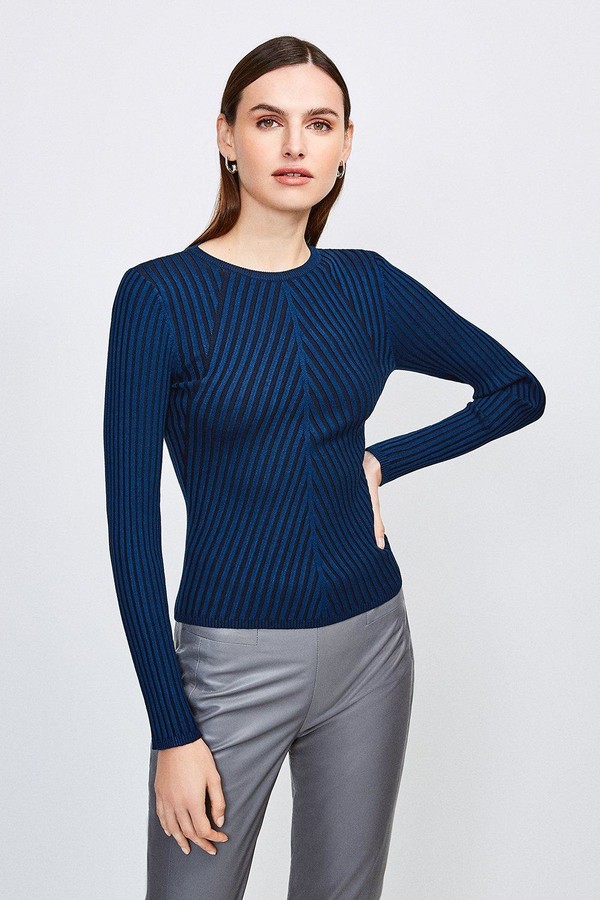 Karen Millen Plated Skinny Rib Crew Neck Jumper
