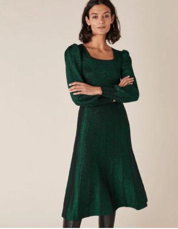 Monsoon Square Neck Metallic Knit Dress