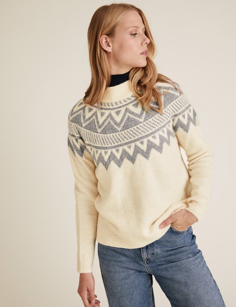 M&amp;S Collection Fair Isle Funnel Neck Jumper