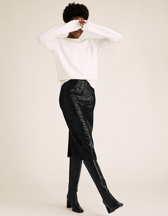 M&amp;S Collection Sequin Midi Straight Skirt