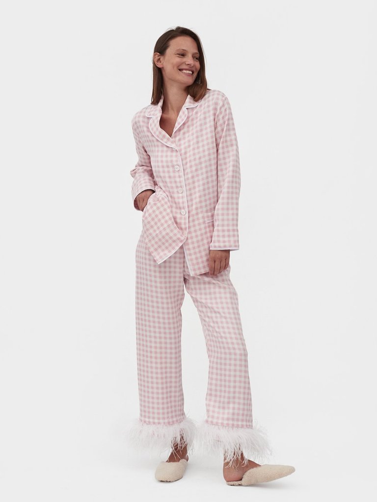 Sleeper-Party-Pyjamas-In-Pink-Gingham-With-Feathers-Model_1800x1800