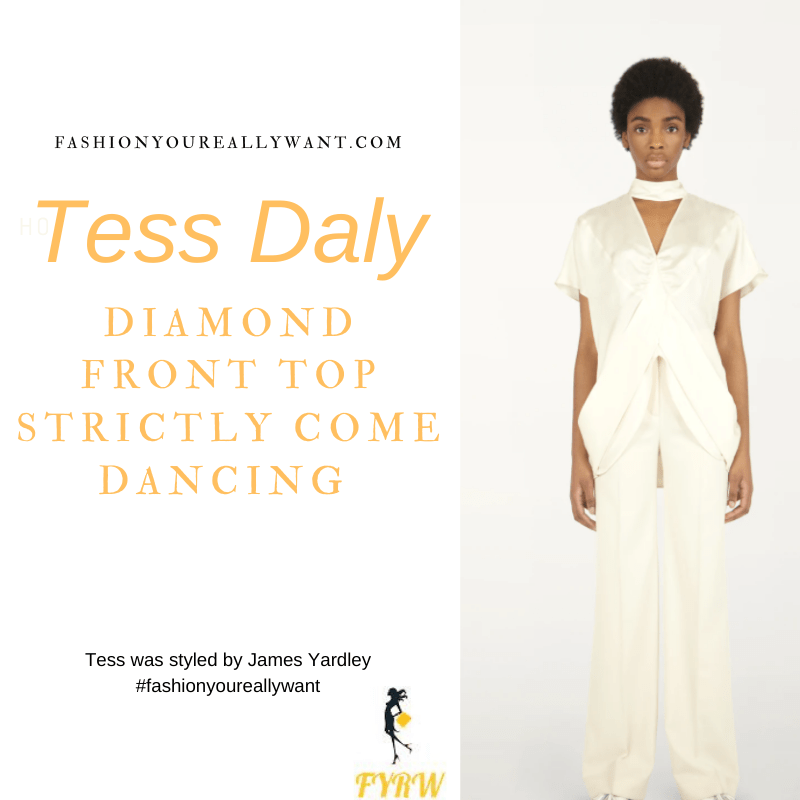 Tess Daly Wore This on Strictly Come Dancing Week 6 Results November 2020 where to get her outfits cream diamond front top cream trousers