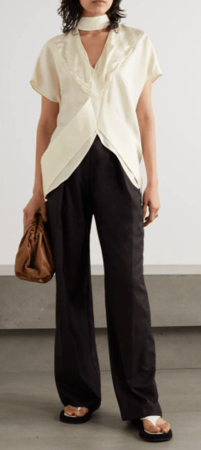 Victoria, Victoria Beckham Tie-neck cutout silk-satin blouse