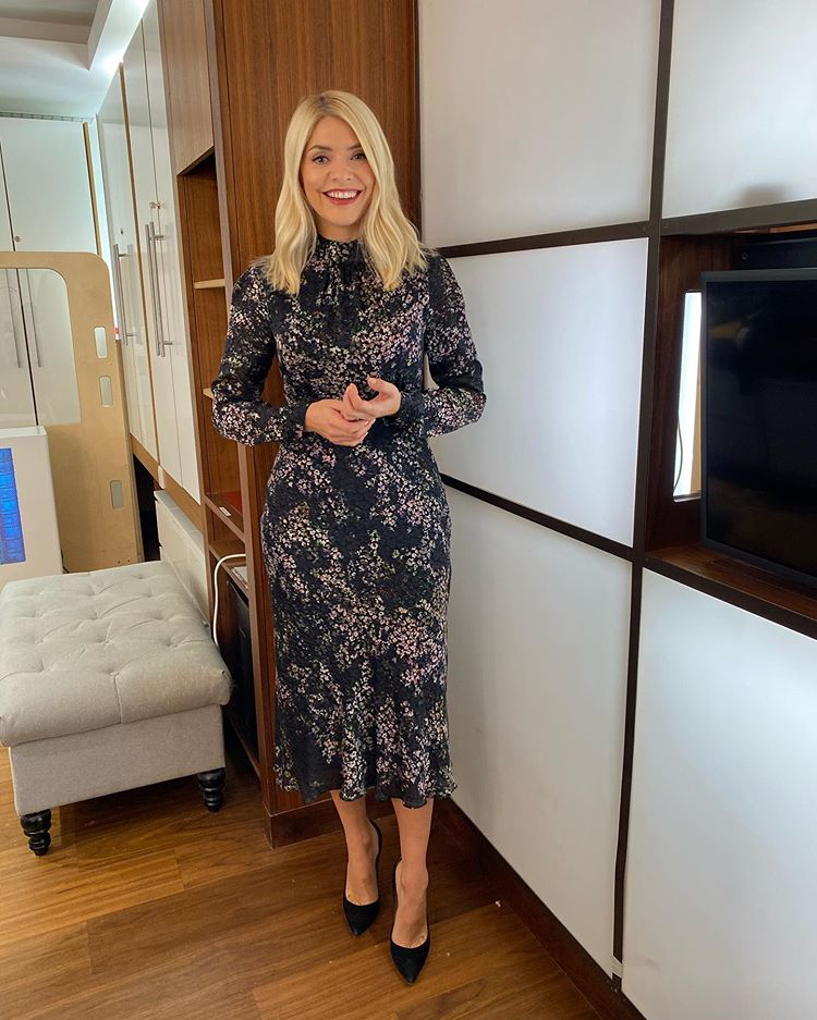 where to get all Holly Willoughby This Morning dresses black floral burnout dress black suede court shoes 5 November 2020 Photo Holly Willoughby