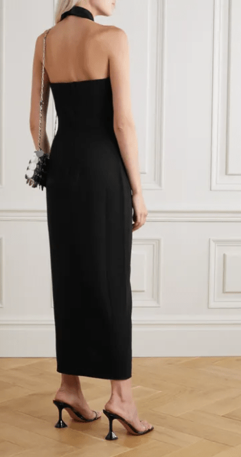 Alessandra Rich Strapless Crystal-embellished Wool-blend Crepe Midi Dress back view