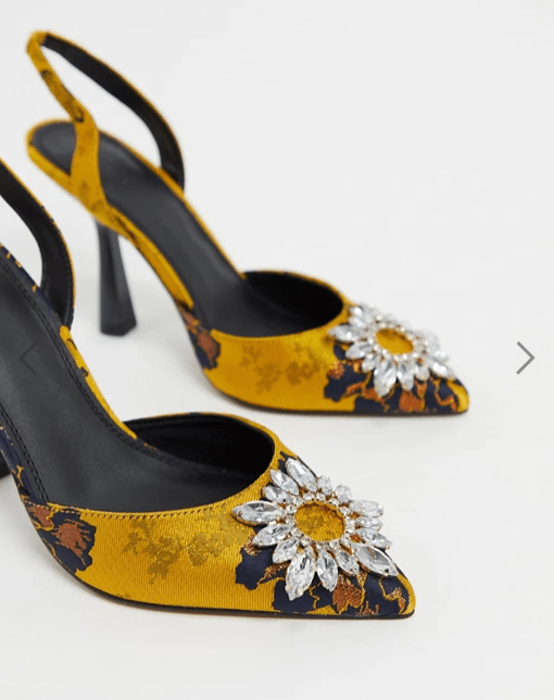ASOS DESIGN Poetic embellished high heels in jacquard v2