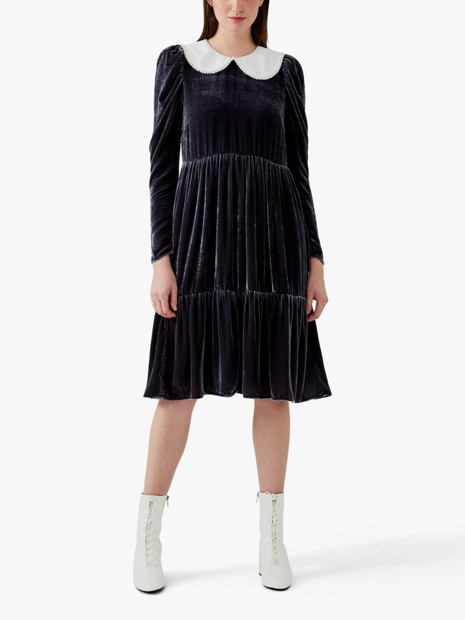 Ghost Tashia Silk Velvet Dress, Charcoal