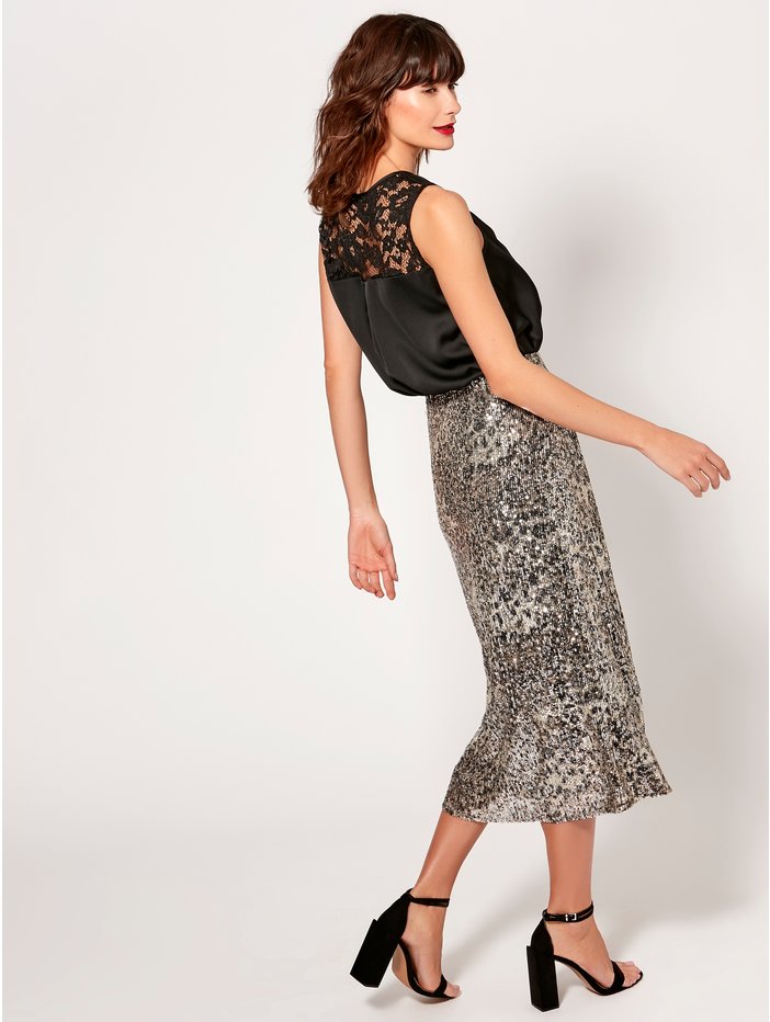 M&amp;Co Sequin Bias Midi Skirt