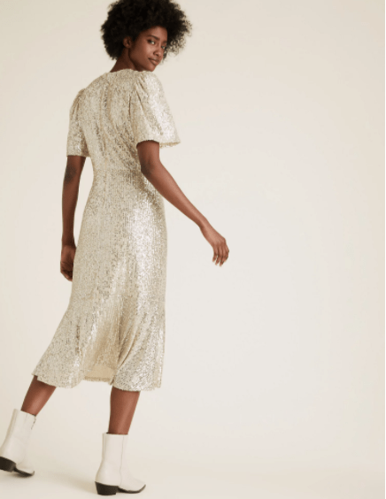 M&amp;S Collection Sequin V Neck Midi Tea Dress back view