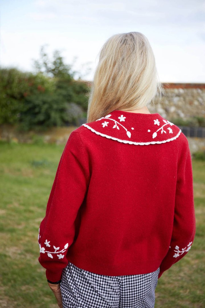 Rixo Lula Red and White Embroidery RoundNeck Jumper back view