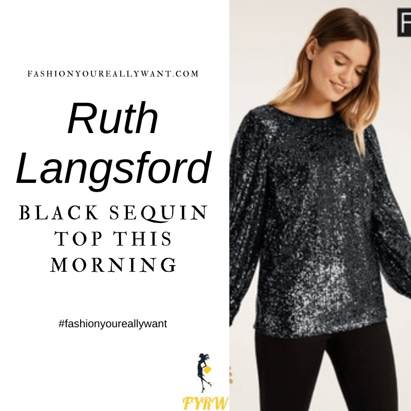 Where to get all Ruth Langsford This Morning outfits blog December 2020 black sequin top black trousers silver shoes