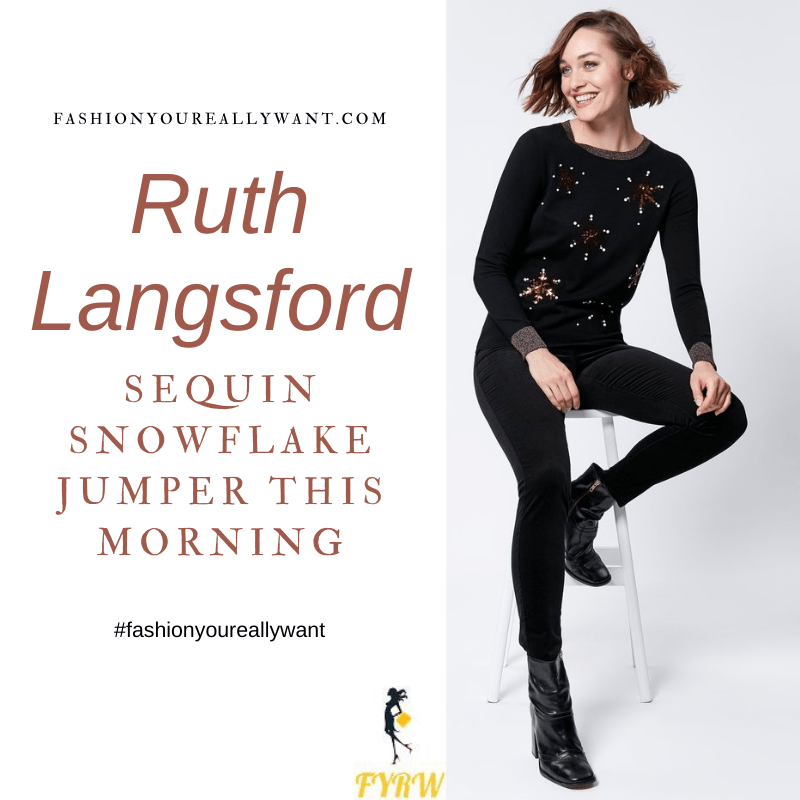 Where to get all Ruth Langsford This Morning outfits blog December 2020 black jumper with copper sequin snowflakes