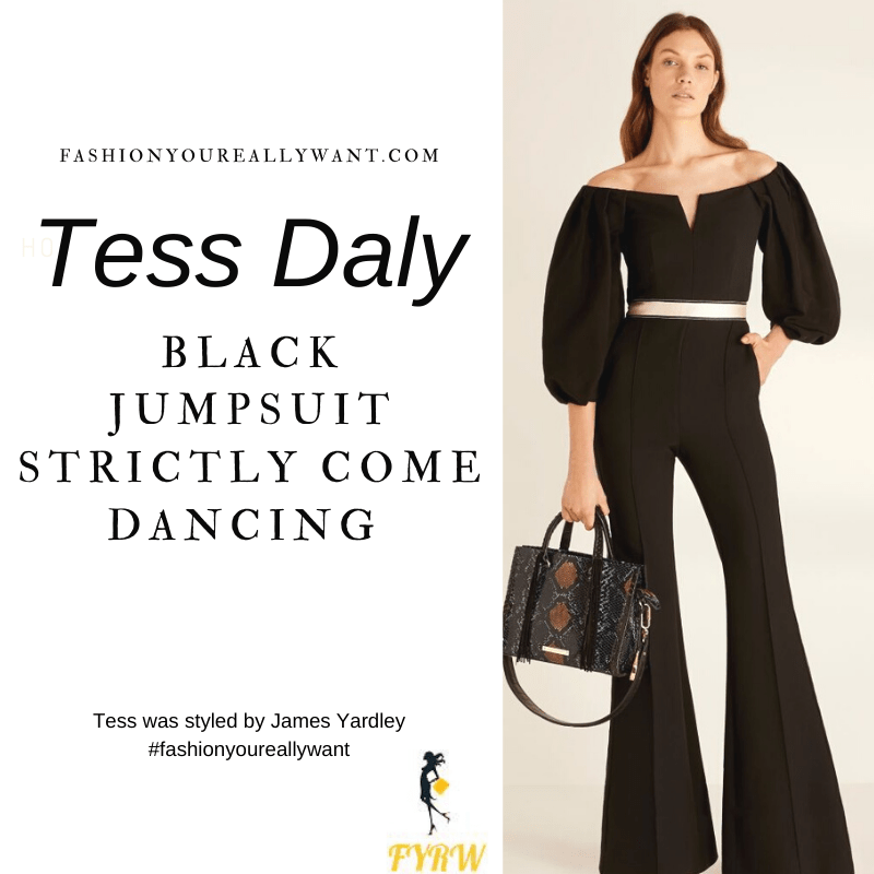 Tess Daly Wore This on Strictly Come Dancing Week 7 Results December 2020 where to get her outfits black jumpsuit black shoes