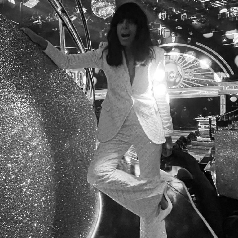 where to get all Claudia Winkleman Strictly outfits white sequin trouser suit 5 December 2020 Photo Sinead McKeefty