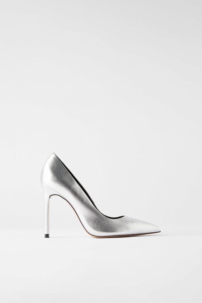 Zara Metallic Leather high Heeled Shoes