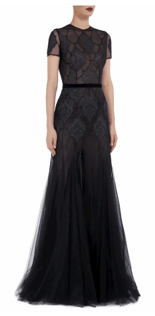 Costarellos Fina Metallic Tulle Gown