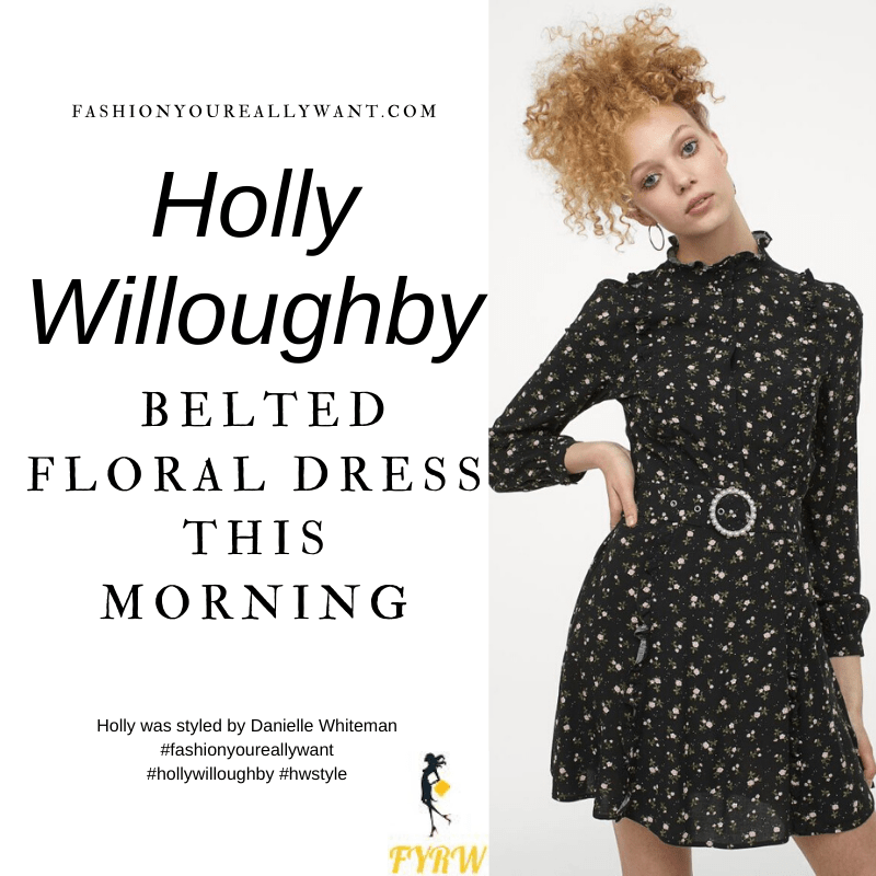 Where to get all Holly Willoughby This Morning outfits blog January 2021 black floral long sleeve mini dress belted black suede ankle boots