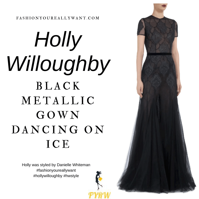 Where to get all Holly Willoughby Dancing on Ice outfits blog January 2021 black tulle metallic gown white gold and black stone earrings