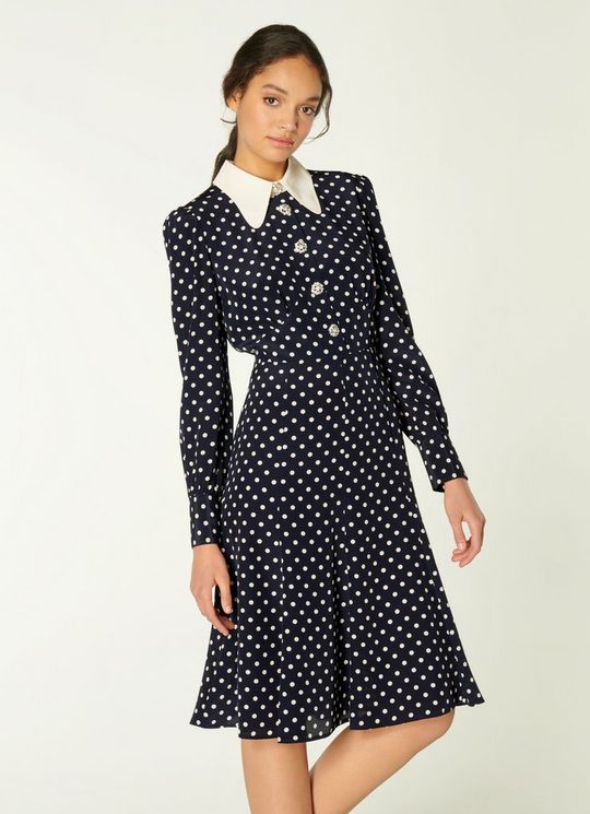 LK Bennett Mathilde Navy & Cream Polka Dot Silk Tea Dress