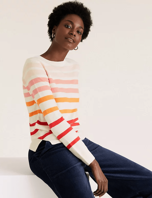 M&S Supersoft Striped Crew Neck Jumper