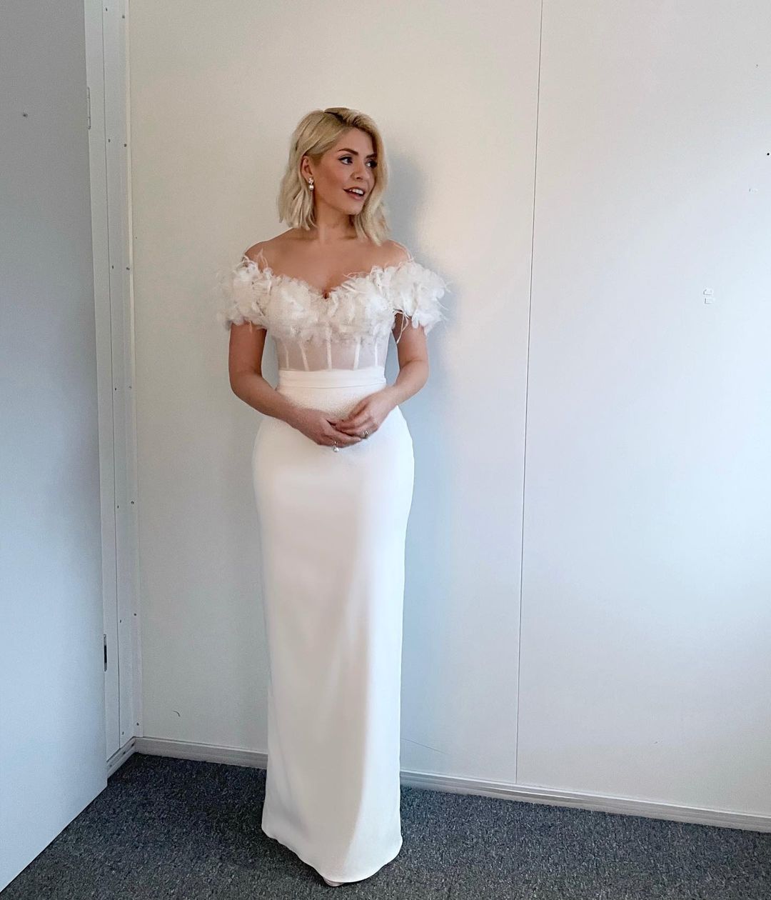where to get all holly Willoughby Dancing on Ice Dresses white corset top with slim skirt 24 January 2021 Photo Holly Willoughby