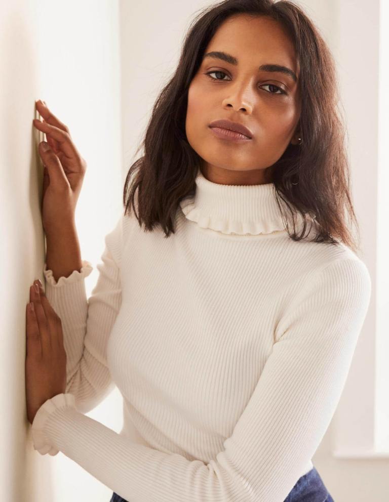 Boden Frill Cotton Roll Neck Jumper